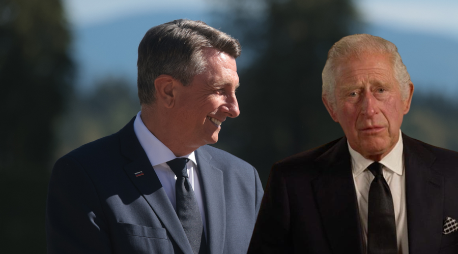 Borut Pahor ob kralju Karlu III. z nasmehom do ušes (delil je prvo neuradno fotografijo) (foto: Bobo/Profimedia/fotomontaža)