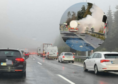 Previdno na podravski avtocesti: gori tovornjak