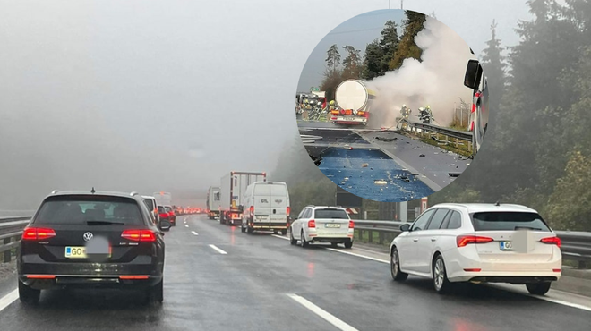 Previdno na podravski avtocesti: gori tovornjak (foto: Facebook/Ustvarimo reševalni pas na avtocestah/PU Maribor)
