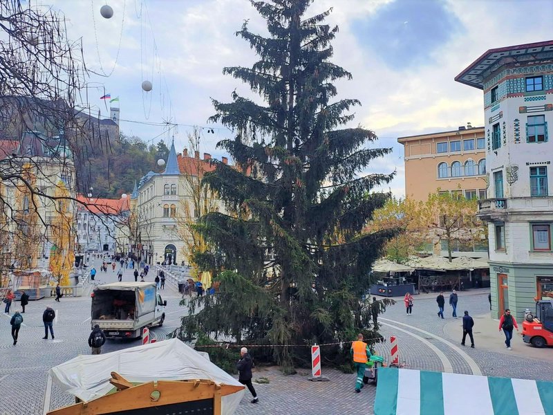 Na različnih lokacijah po mestu je te dni že zaslediti novoletna drevesa, medtem ko so ljubljanski delavci že obesili praznične lučke .