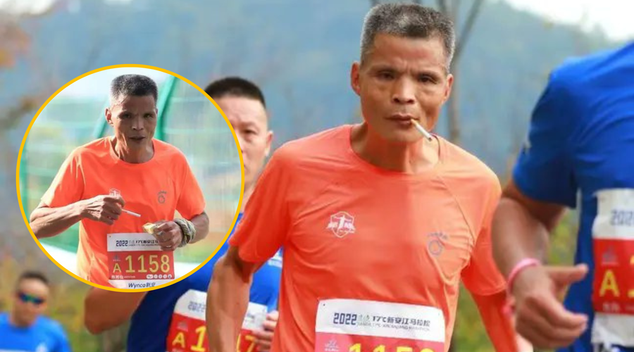 Maratonec med tekom kadil cigarete: 42 kilometrov pretekel v treh urah in pol (foto: Twitter/Gonzalo Quintana/fotomontaža)