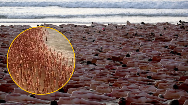 Pogumno dejanje: 2.500 golih ljudi za dober namen poziralo na priljubljeni plaži (foto: Twitter/Spencer Tunick/taslima nasreen/fotomontaža)