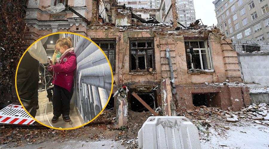 Ganljivi prizori iz Ukrajine: deklica za preživetje vtičnico uporabljala kar na bencinski črpalki (foto: Profimedia/Twitter/Biedniakov/fotomontaža)
