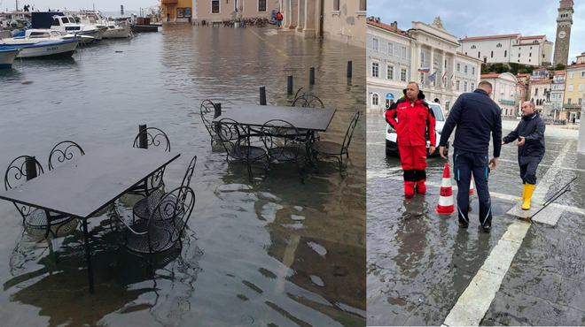 Ob slovenski obali še zmeraj vidne posledice poplav (FOTO) (foto: Facebook/Okolje Piran/Akvarij Piran/fotomontaža)
