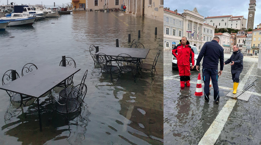 Ob slovenski obali še zmeraj vidne posledice poplav (FOTO) (foto: Facebook/Okolje Piran/Akvarij Piran/fotomontaža)