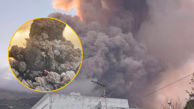 VIDEO: Spektakularni posnetki vulkana, ki je izbruhnil pri naših sosedih (foto: Twitter/Nahel Belgherze/Il Mondo dei Terremoti/fotomontaža)