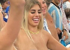 V Katarju razkazovala golo oprsje, v finalu so jo varnostniki pospremili s stadiona, zdaj pa ... (znana usoda izzivalne Argentinke)