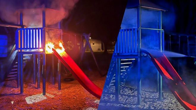 Nepridipravi znova požgali tobogan: na otroško igrišče je bil postavljen na novo (foto: Facebook/PGD Zgornja Šiška)