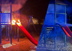 Nepridipravi znova požgali tobogan: na otroško igrišče je bil postavljen na novo