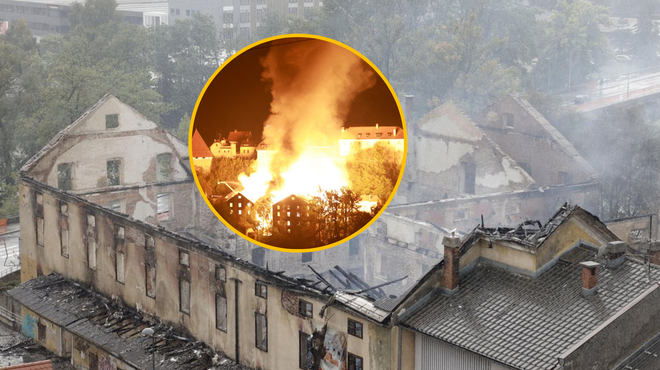 V Kranju uspešno odstranili nevarnost, ki je nastala zaradi požara v Majdičevem mlinu (foto: Bobo/Facebook/Gašper Gantar/fotomontaža)
