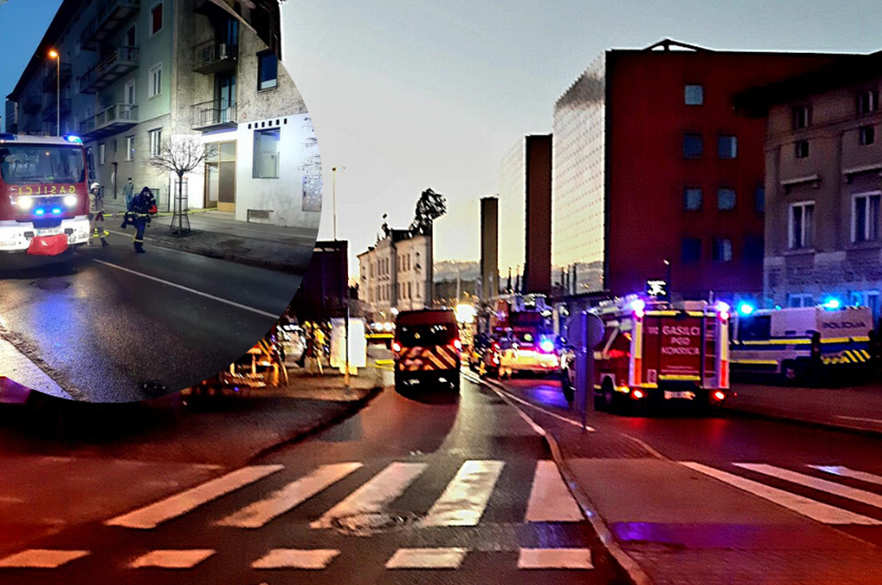 V ognjenih zubljih v Kranju evakuiranih 16 stanovalcev: ena oseba v opeklinah (foto: Ministrstvo za notranje zadeve/fotomontaža)