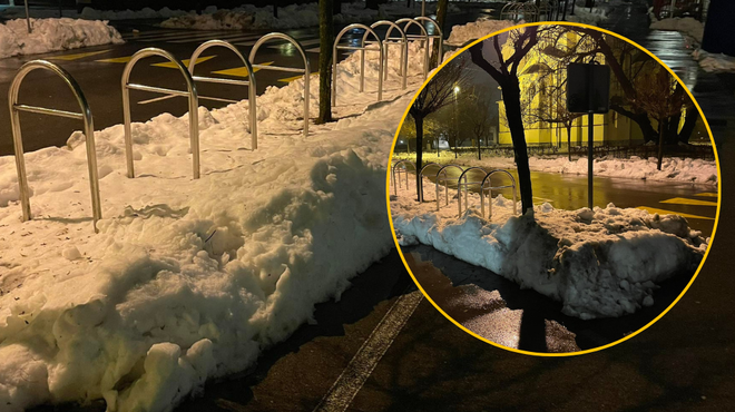 Občani razburjeni in naveličani: pločniki zaradi snega še vedno neprehodni, niti na plačljivih parkirnih mestih ni prostora za parkiranje (foto: Uredništvo/fotomontaža)