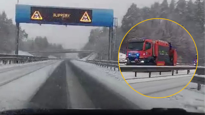 Kaos na slovenskih avtocestah, s ceste zdrsnilo več vozil: na terenu gasilci (imamo posnetke) (foto: Uredništvo/fotomontaža)