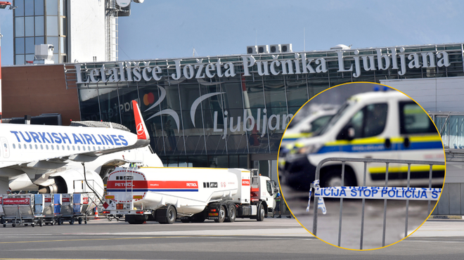 Policijo poklical po telefonu in jih izsiljeval: grozil je, da bo na letališču Jožeta Pučnika na Brniku sprožil eksplozivno sredstvo (foto: BOBO/fotomontaža)
