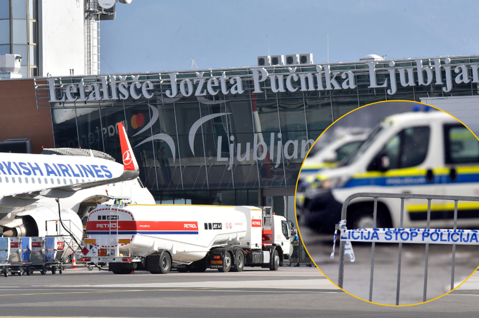 Policijo poklical po telefonu in jih izsiljeval: grozil je, da bo na letališču Jožeta Pučnika na Brniku sprožil eksplozivno sredstvo (foto: BOBO/fotomontaža)