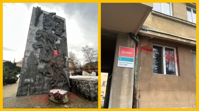 Neznanci so poškodovali celjski spomenik, preiskava še poteka (foto: Facebook/Matija Kovač/fotomontaža)