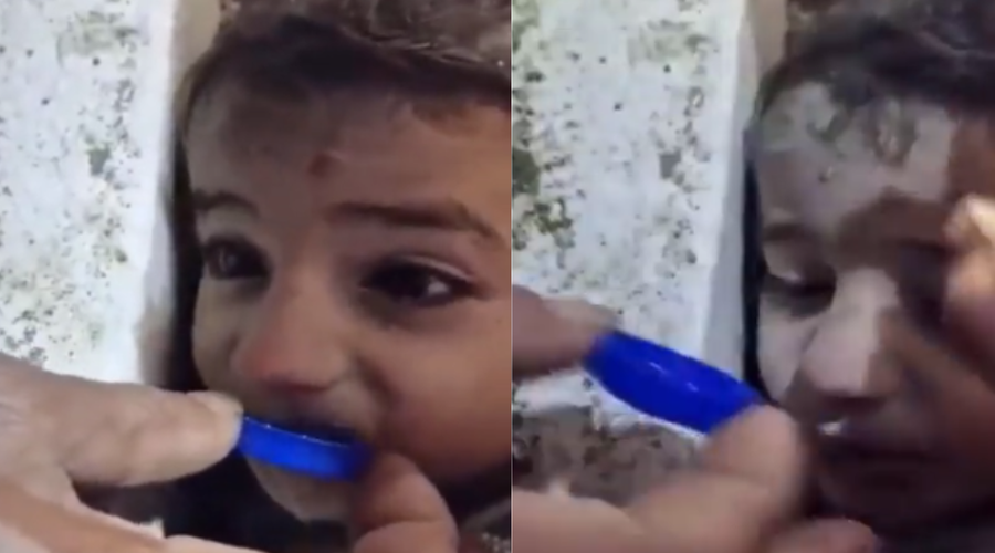 Posnetek obkrožil svet: deček kar 44 ur ujet pod ruševinami, vodo so mu dajali po zamašku (foto: Youtube/posnetek zaslona)