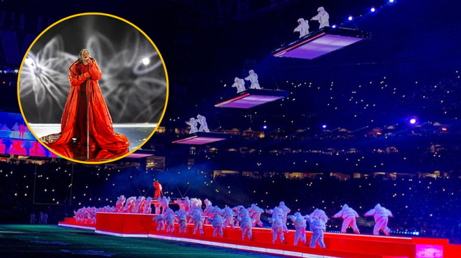 Rihanna s spektaklom na Super Bowlu: ukradla vso pozornost in razkrila nepričakovano skrivnost (imamo posnetek velikega razkritja) (foto: Profimedia/fotomontaža)