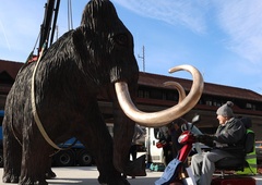 (FOTO) Mnogi se čudijo: zakaj je sredi Kamnika ogromen mamut?