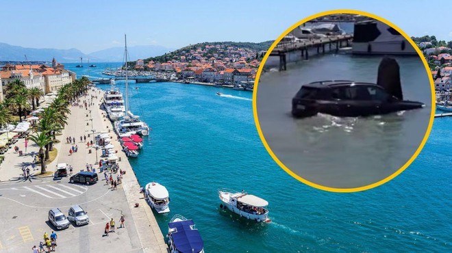Drama v Trogirju: voznica z BMW-jem slovenskih registrskih oznak po trku pristala v morju (znane podrobnosti) (foto: Profimedia/Radio Trogir/fotomontaža)