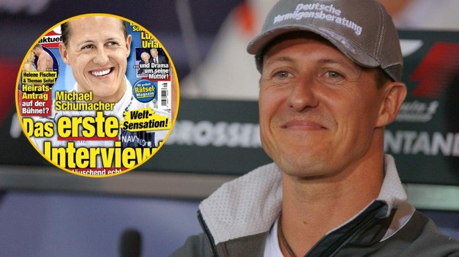 Svetovna senzacija! Prvi intervju z Michaelom Schumacherjem! V resnici pa ena največjih sramot in prevar v zgodovini novinarstva (foto: Profimedia/Die Aktuelle/fotomontaža)