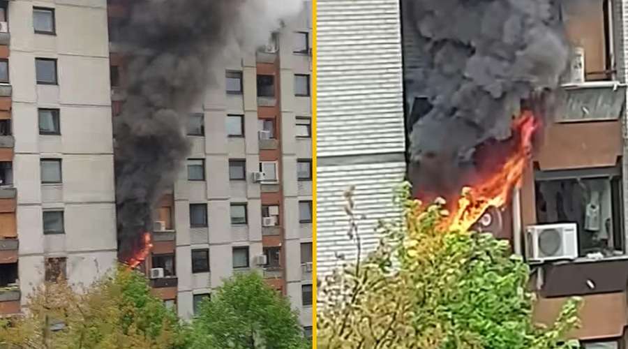 FOTO in VIDEO: Zagorelo stanovanje v bloku, več oseb so odpeljali v bolnišnico (foto: Facebook/Vili Rebernak/posnetek zaslona)