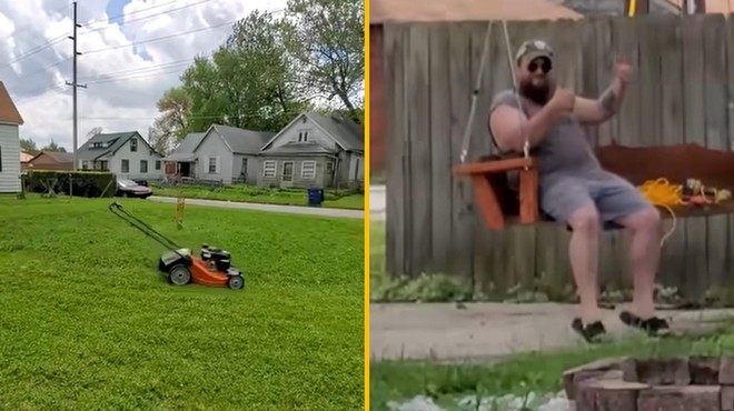 VIDEO: Genialno ali neumno? Poglejte, kako se je znašel pri košenju trave (foto: Facebook/MetDaan)