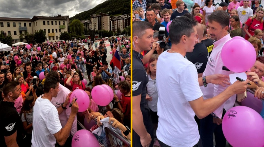 FOTO in VIDEO: Zagorjani čestitali svojem častnemu občanu Rogliču za zmago na Giru (foto: Facebook/Primož Roglič Shop/posnetek zaslona)