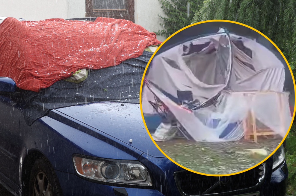 VIDEO: Toča uničevala šotore v priljubljenem kampu na Gorenjskem (turisti avtomobile skušali zaščititi z odejami) (foto: Borut Živulovič/Bobo/Facebook/Avtokampi.si/fotomontaža)