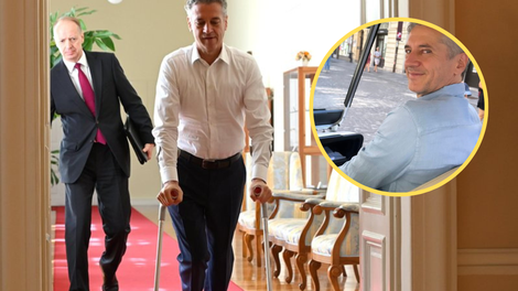 Ni si še opomogel: Golob po Ljubljani s kavalirjem, na sejo pa na berglah (FOTO)