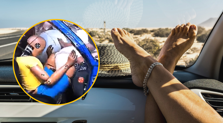 FOTO: Noge na armaturni plošči med vožnjo z avtomobilom? Posledice, ki jih lahko pri tem utrpite, so grozljive (foto: Profimedia/Youtube/DPCcars/fotomontaža)