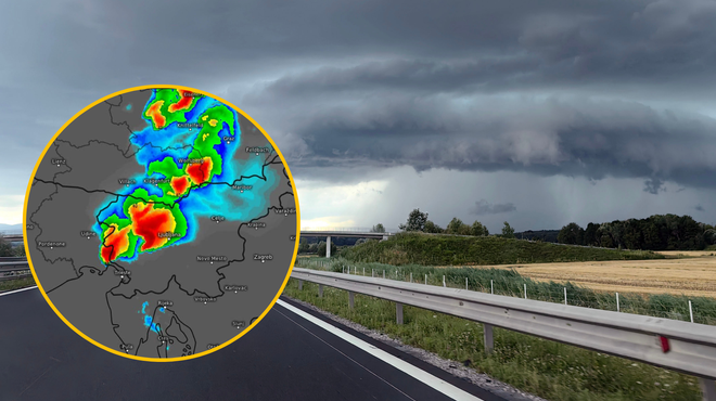 Napovedi se uresničujejo, bližajo se močnejše nevihte (vemo, kje v Ljubljani lahko pred točo in vetrom zaščitite avtomobile) (foto: Sobotainfo/Bobo/meteologix.com/fotomontaža)
