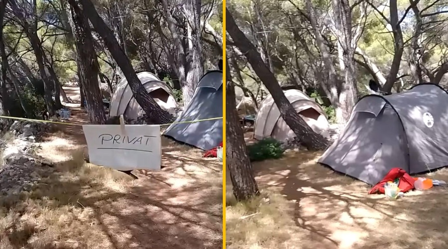 Neverjetno, kaj si nekateri dovolijo: postavili so napis "privat" in brezplačno kampirali tik ob morju (VIDEO) (foto: YouTube/Morski TV/posnetek zaslona)