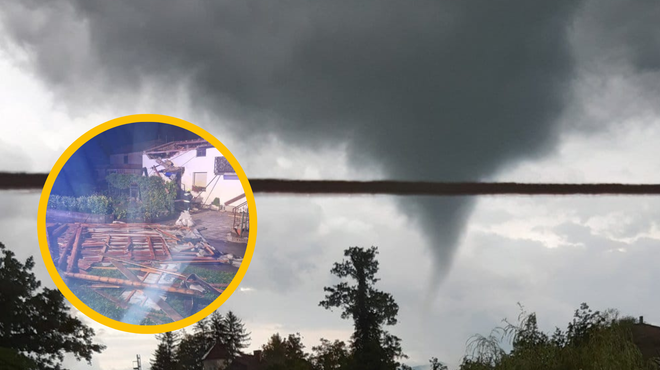 FOTO: Poglejte, kakšno škodo je povzročil tornado v Ilirski Bistrici (foto: Facebook/Neurje.si/Sonja Stranščak/Radio 94/fotomontaža)