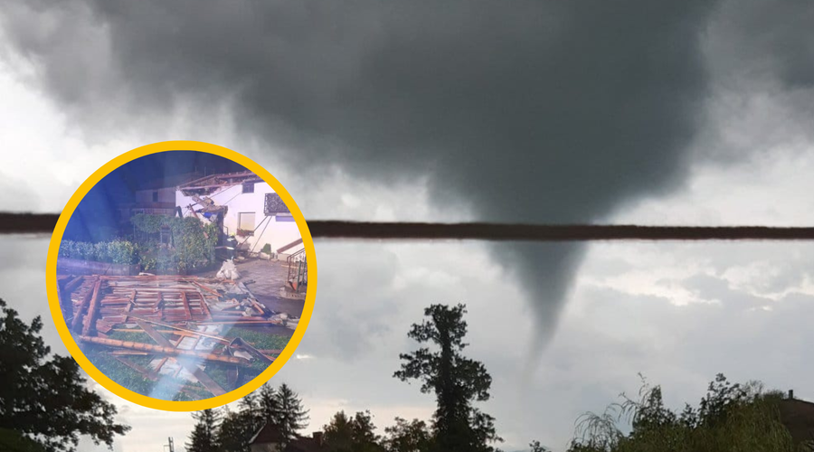 FOTO: Poglejte, kakšno škodo je povzročil tornado v Ilirski Bistrici (foto: Facebook/Neurje.si/Sonja Stranščak/Radio 94/fotomontaža)