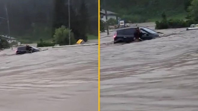 Grozljiv VIDEO – voznico zajela deroča voda na Koroškem: "Gospa je iz avtomobila kričala na pomoč, gasilci niso mogli do nje" (foto: Facebook/Koroška Čveka/Jasmin Bajrektarevič/posnetek zaslona)