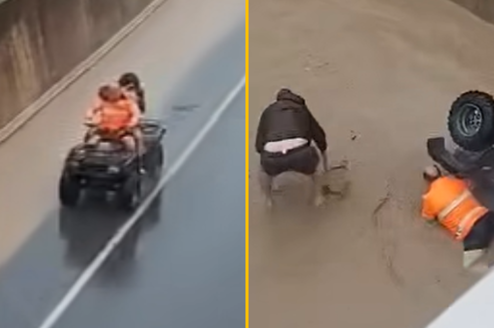 VIDEO: Neverjetno, kaj sta si sredi naravne katastrofe privoščila dva Slovenca (medtem pa reševalci pokajo po šivih) (foto: Facebook/Peter Hrastelj/posnetek zaslona/fotomontaža)