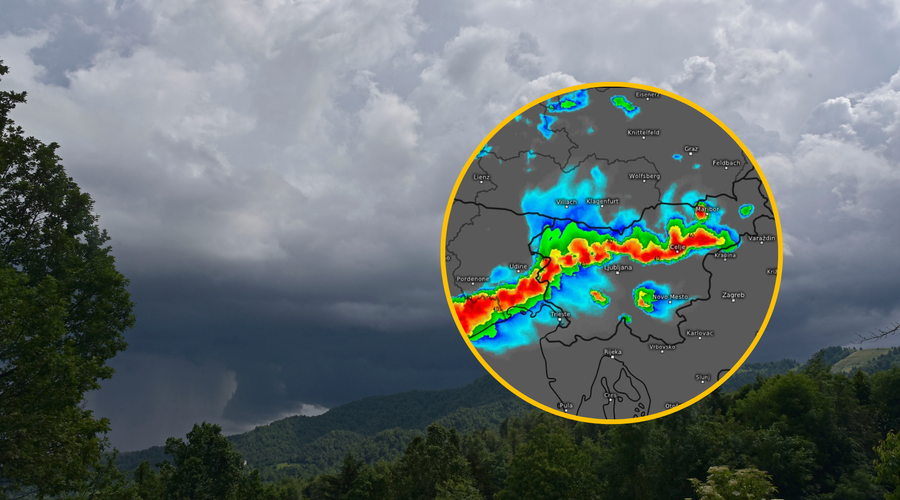 Kot da vseh težav še ni dovolj, popoldne prihajajo nove nevihte (obstaja nevarnost novih plazov in toče) (foto: Bobo/meteologix/fotomontaža)
