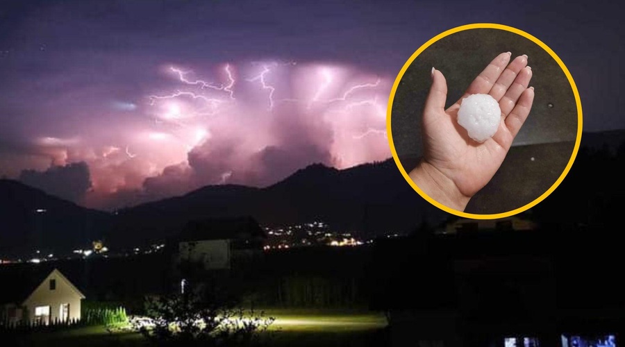 Nad Gradcem se je razbesnelo neurje: bliskalo se je vsako sekundo, padala je debela toča ... (FOTO in VIDEO) (foto: Facebook/Neurje.si/fotomontaža)