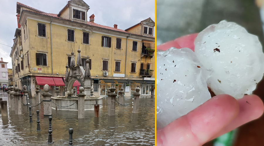 Iz več obalnih mest poročajo o poplavah, padla je debela toča: najmočnejši nalivi pa šele prihajajo (FOTO in VIDEO) (foto: Facebook/Ingrid Celestina/Neurje.si/Martin Vidmar/fotomontaža)