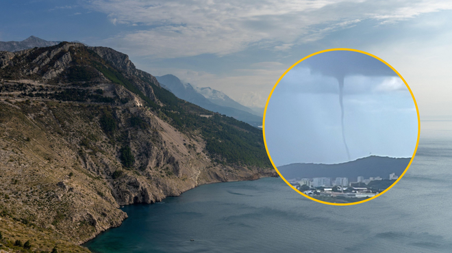 FOTO in VIDEO: Večje nevihte besnijo po Jadranu, v okolici Splita velika vodna tromba (foto: Profimedia/Twitter/TonciElez/fotomontaža)