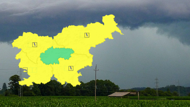 V nedeljo popoldne znova grozijo krajevne nevihte: Arso za dele Slovenije izdal rumeno opozorilo (foto: Žiga Živulovič jr./Bobo/Arso/fotomontaža)