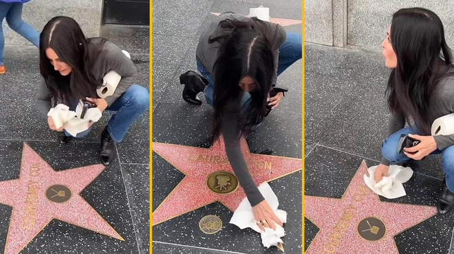 VIDEO: Zvezdnica serije Prijatelji na pločniku čistila zvezde slavnih kolegic (nazadnje se je lotila še svoje) (foto: Profimedia/fotomontaža)