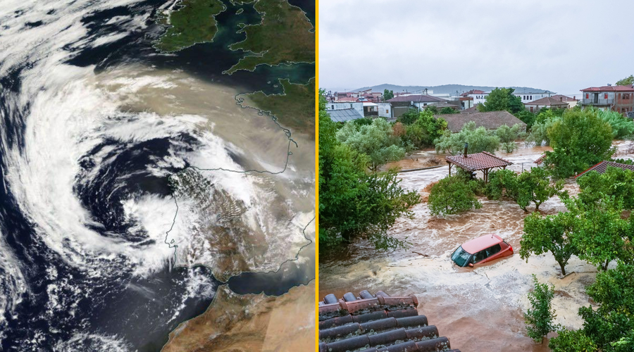Grčiji grozi nevaren ciklon tropskih razsežnosti (tam je še vedno na dopustu veliko Slovencev) (foto: Facebook/Neurje.si/Profimedia/fotomontaža)