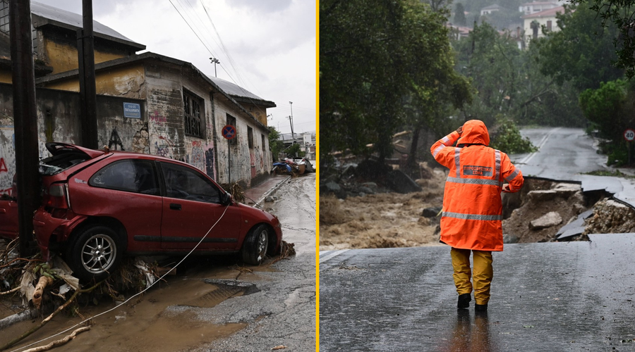 Apokaliptični prizori iz Grčije: poplave zgodovinskih razsežnosti uničevale infrastrukturo, avtomobile odnašalo morje (foto: Profimedia/fotomontaža)