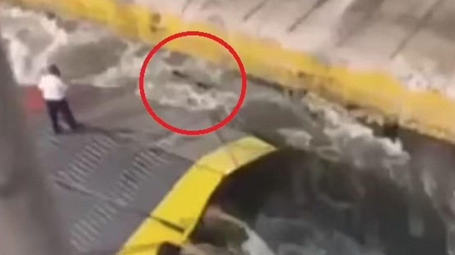 Tragedija na morju: člana posadke sta moškega, ki se je poskušal vkrcati na trajekt, potisnila v smrt (VIDEO) (foto: Twitter/posnetek zaslona)