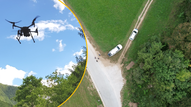 Policisti na območju Bovca z dronom iskali pogrešanega 55-letnika, za katerim se je izgubila vsaka sled (foto: PU Nova Gorica/fotomontaža)