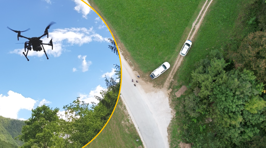 Policisti na območju Bovca z dronom iskali pogrešanega 55-letnika, za katerim se je izgubila vsaka sled (foto: PU Nova Gorica/fotomontaža)
