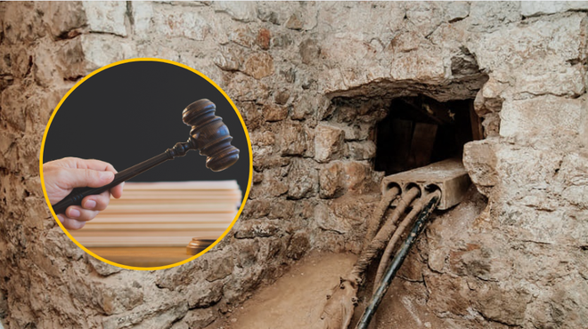 Drzen podvig kriminalcev: znane nove podrobnosti o tem, kdo je izkopal predor pod sodiščem in čemu je bil namenjen (foto: Profimedia/fotomontaža)