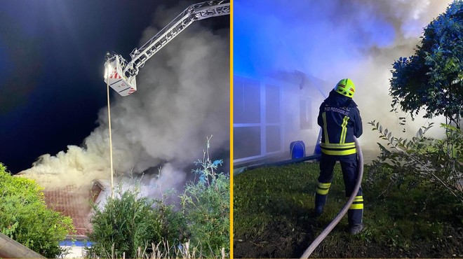 FOTO: Ogromen požar v Slovenj Gradcu gasilo 64 gasilcev, en se je huje poškodoval (foto: Facebook/ Prostovoljno gasilsko društvo Slovenj Gradec)